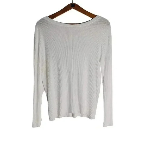 NWT Elan White Ribbed V Neck Long Sleeve Shirt Women's Size M - Picture 3 of 6
